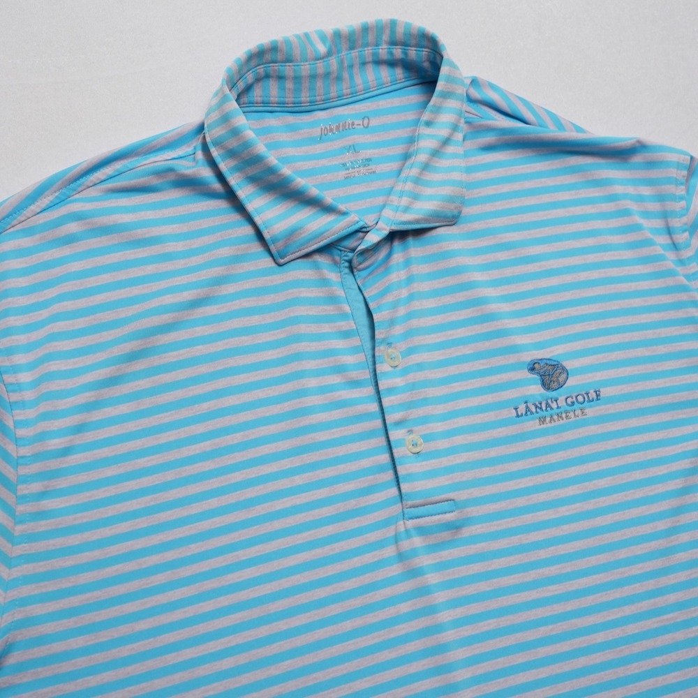 Johnnie-O Polo Shirt Mens XL Blue Gray Stripe Lanai Golf Manele Short Sleeve - Picture 3 of 12